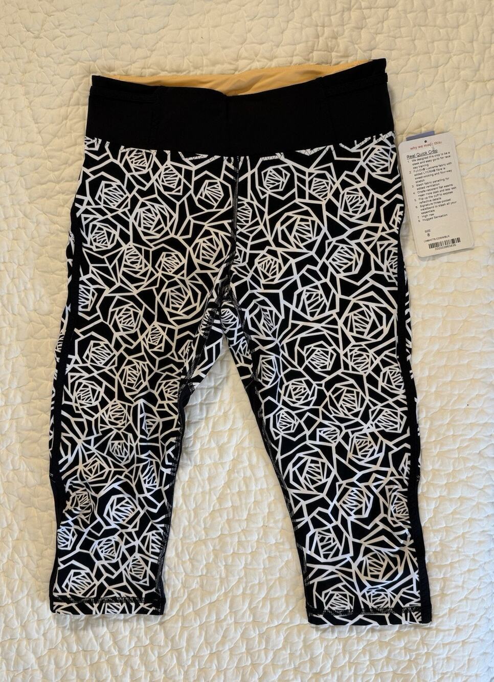 Lululemon Size 8-NWT-Real Quick Crop Posey Mosaic Black Full-On Luxtreme